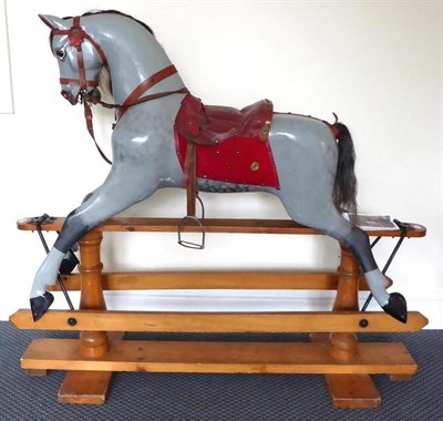 Lot 2007 - Early 20th Century Grey Painted and Carved Rocking Horse, in the manner of F H Ayres, on...