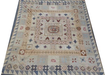 Lot 2011 - An Early 19th Century Patchwork and AppliquÅ½ Quilt TOP, with central printed medallion...