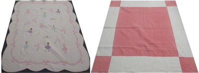 Lot 2014 - 1920's Quilted Child's Quilt, Possibly American, with scalloped edging, the off-white ground...