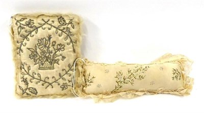 Lot 2024 - Early 19th Century Cream Silk Pin Cushion, ";God blefs the Babe Jani 4 1809"; (sic), the...