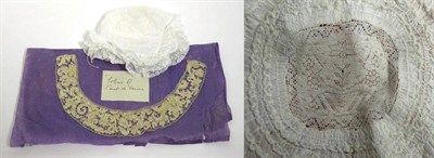 Lot 2025 - First Half 19th Century Cotton Baby Bonnet, the crown sporting a hollie point needle lace...
