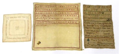 Lot 2029 - Unframed Alphabet Sampler, Dated 1815, by Mary Lingard, worked with a verse, animal and tree;...
