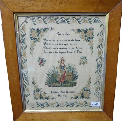 Lot 2034 - A Victorian Sampler Picture Worked by Elizabeth Sarah Lambourn, Dated Dec 1848, with religious...