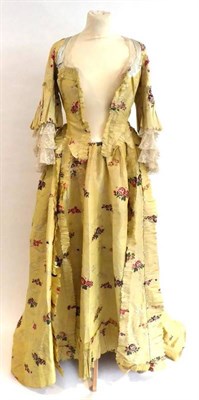 Lot 2036 - 18th Century Fine Yellow Silk Open Robe and Matching Petticoat, Circa 1770-1780, woven with...
