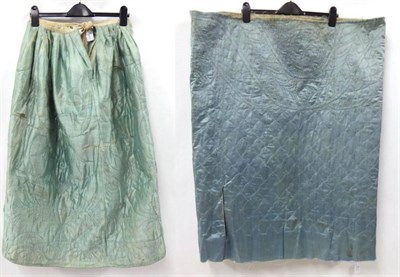 Lot 2042 - 18th Century Mid Blue Silk Quilted Petticoat, lacking drawstring, quilting of regular repeat nature