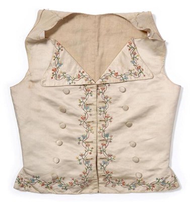 Lot 2044 - Ladies Cream Silk Embroidered Waistcoat, Circa 1790, the embroidery decorating the pointed...