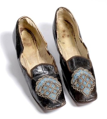 Lot 2062 - Pair of Ladies 19th Century Heeled Slippers in Black GlacÅ½ Kid, 1855-1865, possibly by Mayer...
