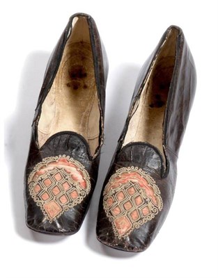 Lot 2063 - Pair of Ladies 19th Century Heeled Slippers in Black GlacÅ½ Kid, 1855-1865, possibly by Mayer...