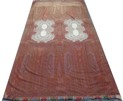 Lot 2078 - 19th Century Woven Long Shawl, two central panels with cream ground with foliate design