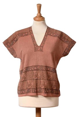 Lot 2097 - Circa 1920's Crepe Tunic Top by Raymond Duncan, on a pink crepe with a notch neck and back,...