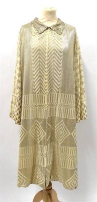 Lot 2098 - Ladies 1920's Cream Coat, made from one/two Azute shawls, silver on cream, upper bodice densely...