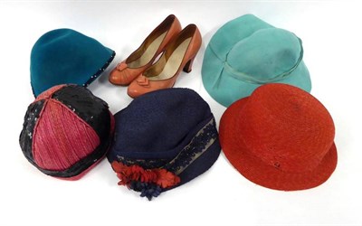 Lot 2110 - Assorted 1920's and Later Hats, comprising 1920's cerise straw and black sequinned cloche;...