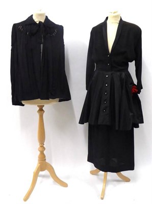 Lot 2117 - 1930's Black Silk Shoulder Cape, with attractive cut work on shoulders, front of garment and...