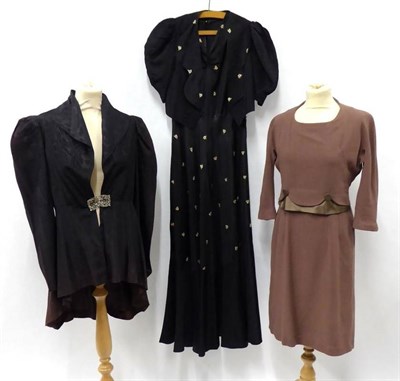 Lot 2120 - 1930's Full Length Black Evening Dress and Matching Bolero Jacket, of a silk like fabric...