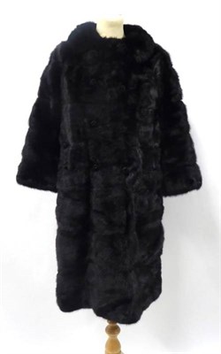 Lot 2124 - Black Mink Long Coat, with decorative ribbon cord and beaded buttons, the lining embroidered...