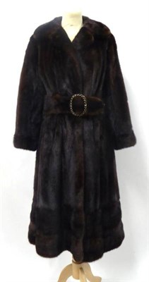 Lot 2126 - Brown Ranch Mink Coat, with fur belt and decorative buckle, side pockets