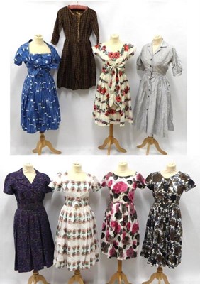 Lot 2129 - Assorted 1950's and Later Ladies Dresses, comprising a Gay Deb brown and white floral cotton...