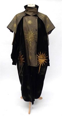 Lot 2137 - Vivien Prideaux Green Velvet Coat, appliquÅ½d with gold coloured suns to each elbow and front...