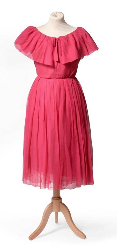 Lot 2139 - Yves Saint Laurent For Christian Dior Fuchsia Pink Silk Chiffon Day Dress, Spring/Summer 1959,...