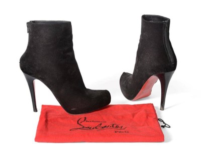 Lot 2144 - Pair of Christian Louboutin Black Suede Stiletto Ankle Boots (size 39), with box and dust bag