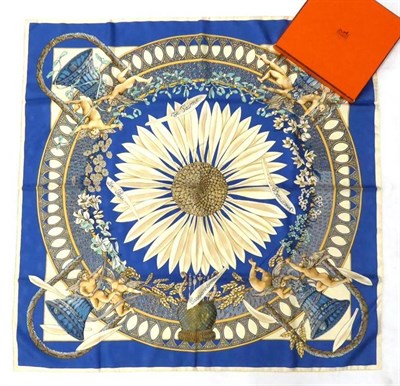 Lot 2148 - Hermes Silk Scarf, 'Amours' designed by Anne Faivre 1998, printed with a large daisy to the centre