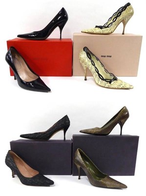 Lot 2153 - Pair of Prada Snakeskin Stiletto Pumps (size 37.5) with box and dust bag; another Pair of Prada...