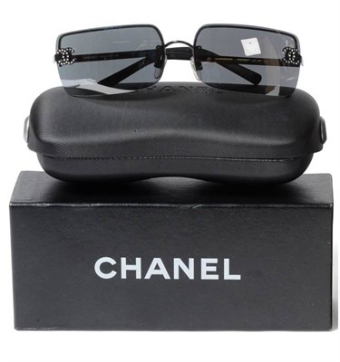 Lot 2180 - Chanel Sunglasses, with diamante interlocking 'CC' motif upon reflective lenses, with case and box