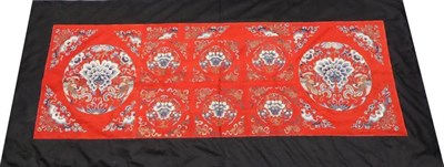 Lot 2185 - 19th Century Chinese Embroidered Wall Hanging, the fine red wool embroidered with roundels...