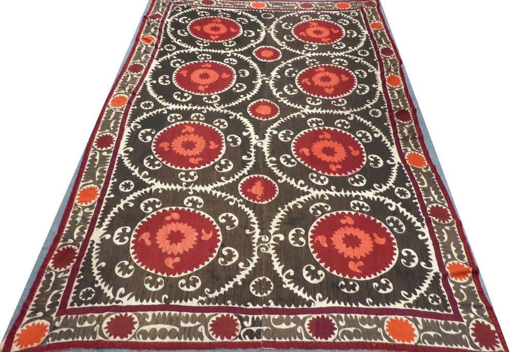 Lot 2186 - 1920's or Later Middle Eastern Extremely Large Suzani Style Embroidered Panel, in red, orange...