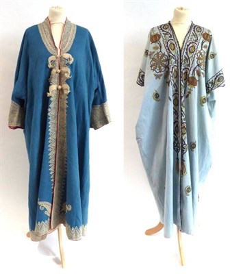 Lot 2190 - Late 19th / Early 20th Century Middle Eastern Robe of Sky Blue Wool, embroidered around the...