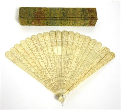 Lot 2193 - Early 19th Century Chinese Finely Carved Ivory BrisÅ½ Fan, with a dense design of buildings and...