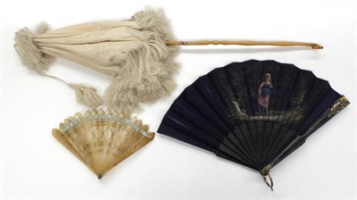 Lot 2194 - Mid-19th Century Folding Parasol, wooden shaft and cream silk embroidered cover with silk...