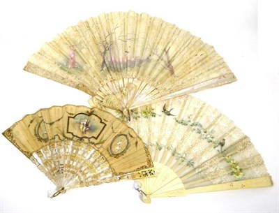 Lot 2198 - Late 19th Century Mother-of-Pearl Fan, signed by Boillat, with gauze painted leaf surrounded by...