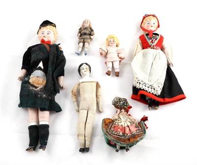 Lot 2001 - Assorted Bisque and China Head Doll and Dolls House Dolls, including a bisque figure of a boy...