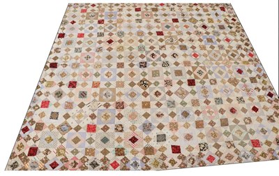 Lot 2011 - Late 19th Century Patchwork Quilt, incorporating cotton square patches of varying sizes, with a...