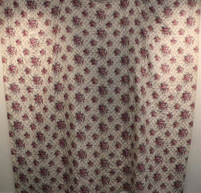 Lot 2018 - Large 19th Century Reversible Whole Cloth Quilt, with printed cotton design of aubergine...