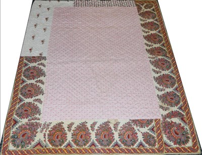 Lot 2020 - Provencal Quilted Coverlet, comprising of pieced printed cottons, with a central panel of pink...