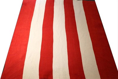 Lot 2025 - 19th Century North Country Strippy Quilt, red and white to one side and pink and white to the...