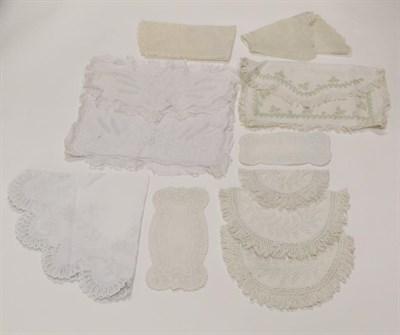 Lot 2029 - Assorted White Table Linen and Nightdress Cases, including  three Irish Mountmellick...