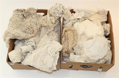 Lot 2040 - Assorted Machine and Handmade Lace, including rolls of trims, handkerchiefs with lace mounts, rolls