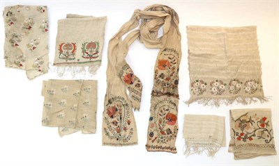 Lot 2042 - Four Late 19th Century Turkish Embroidered Hand Towels, embroidered in coloured silks in...