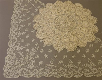 Lot 2046 - Cream Maltese Lace Circular Cloth, worked overall within a scalloped hem, 86cm diameter: Late...