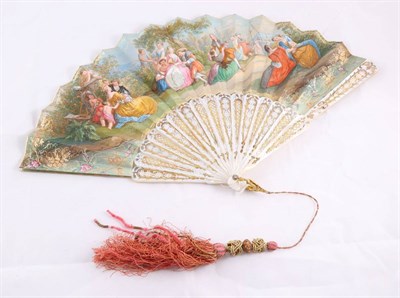 Lot 2047 - 19th Century Mother of Pearl Mounted Fan, with carved and pierced sticks and guards, decorated with