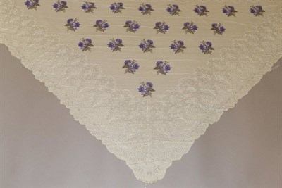 Lot 2050 - Early 20th Century Machine Lace Shawl, of triangular shape, printed with posies of purple...