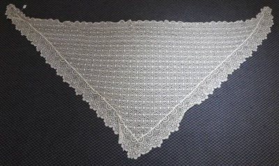 Lot 2051 - Late 19th Century/Early 20th Century Lace Shawl possibly Cluny, worked with daisy style flower...