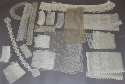 Lot 2052 - Mixed 19th Century and Later Lace, including three lace bonnet head veils, rectangular stole...