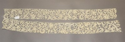 Lot 2055 - Two 17/18th Century Venetian Point de Venise Needle Lace Trims, of raised floral design, 95cm...