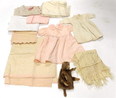 Lot 2066 - Early 20th Century Baby Dresses and Textiles, including a peach 1930s silk crepe de chine...