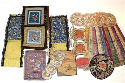 Lot 2090 - Assorted Mainly 19th and Later Chinese Silk Embroideries, including circular panels in two...