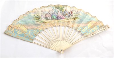 Lot 2100 - Mid 19th Century Marriage Fan, on slender late 18th century carved and gilded ivory sticks and...